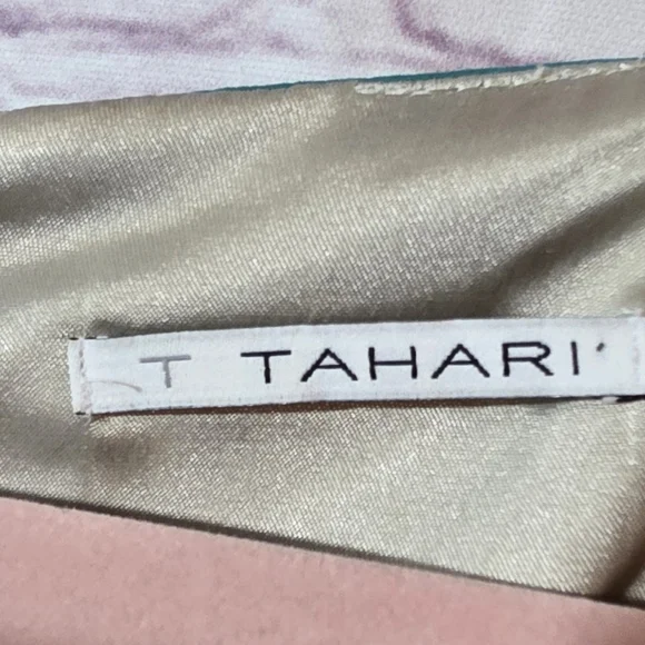 T Tahari Womens Green Gold Lace Midi Dress Sz 2 - Picture 5 of 7